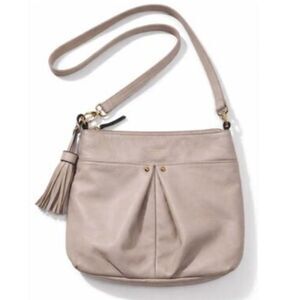 Tignanello Pretty Pleat Light Cream Beige Leather Shoulder Bag Crossbody Bag